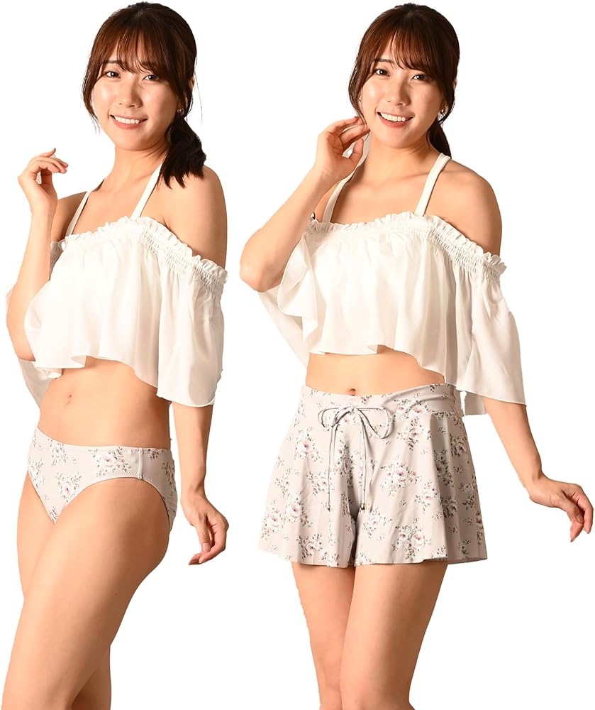 くう。ページ Amazon.co.jp: 3点セット ビキニ水着 レディース ショル 花柄